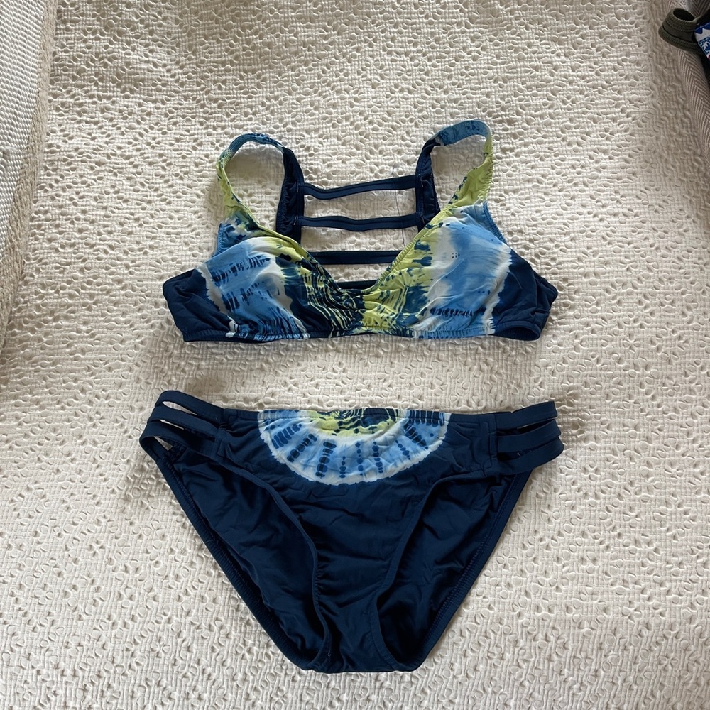 Blue and Green Strappy Bikini Set